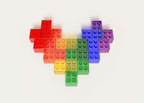 ブロックが繋がりハートになる